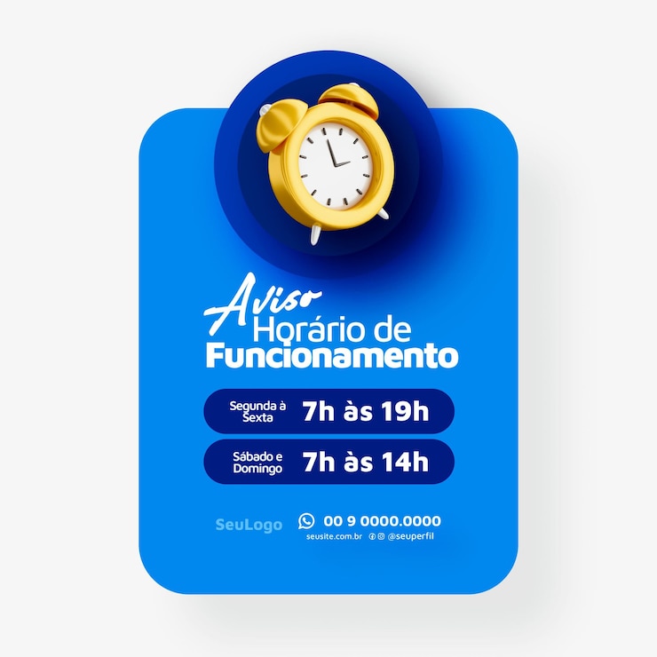 PSD horario de funcionamiento concepto post plantilla psd 3d reloj