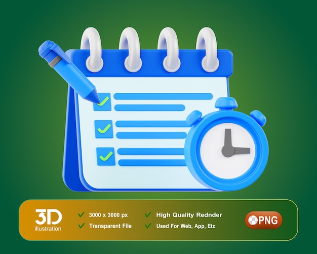 Horario Ilustración 3D Gestión del tiempo 3D