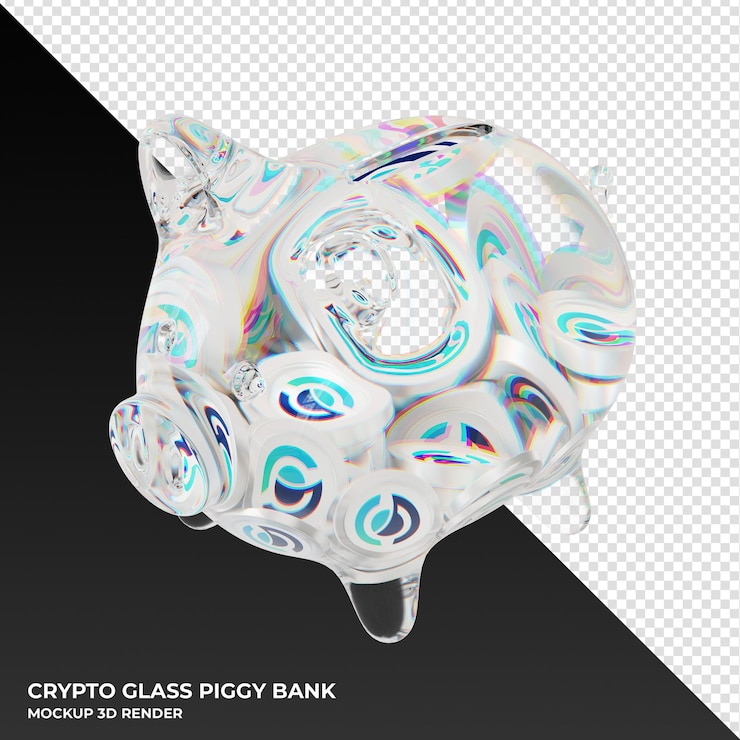 PSD horizen zen glass piggy bank with crypto coins 3d illustration