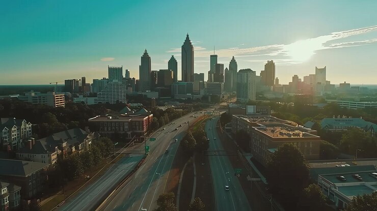 PSD l'horizon d'atlanta au lever du soleil