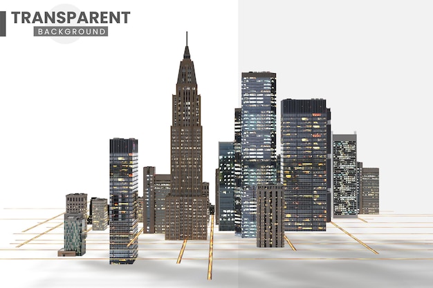 L'horizon de la ville moderne avec des gratte-ciel isolés sur un fond transparent