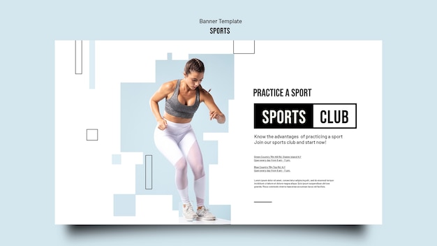 Horizontale Banner-Vorlage für das Sporttraining mit geometrischen Ausschnittformen