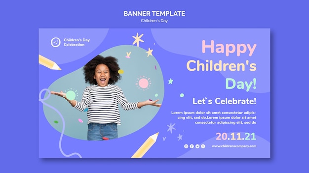 PSD horizontale bannervorlage für den kindertag mit bunten details