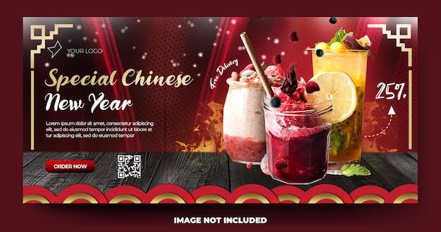 Horizontale chinesische neujahrsmenü-restaurantplakat-banner-vorlage