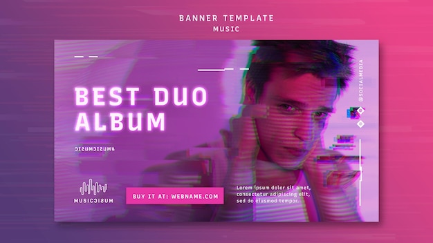 Horizontale Neon-Banner-Vorlage für Musik mit Künstler