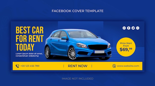 Horizontales Banner oder Facebook-Cover-Vorlage für Autovermietungsförderung