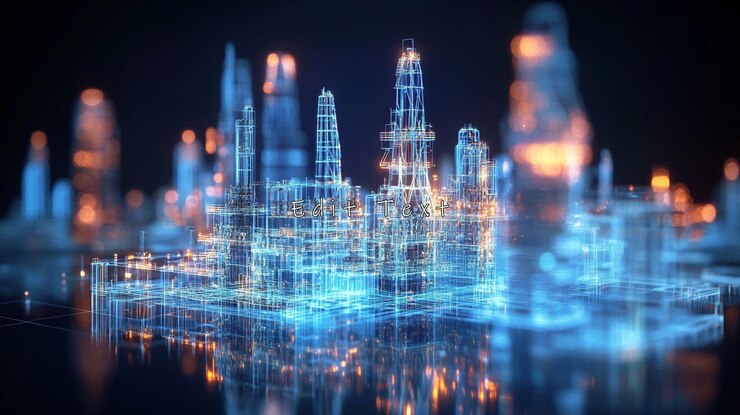 PSD el horizonte de la ciudad digital futurista por la noche