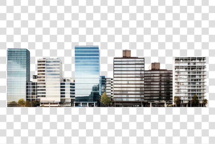 PSD el horizonte de los edificios de oficinas urbanos modernos