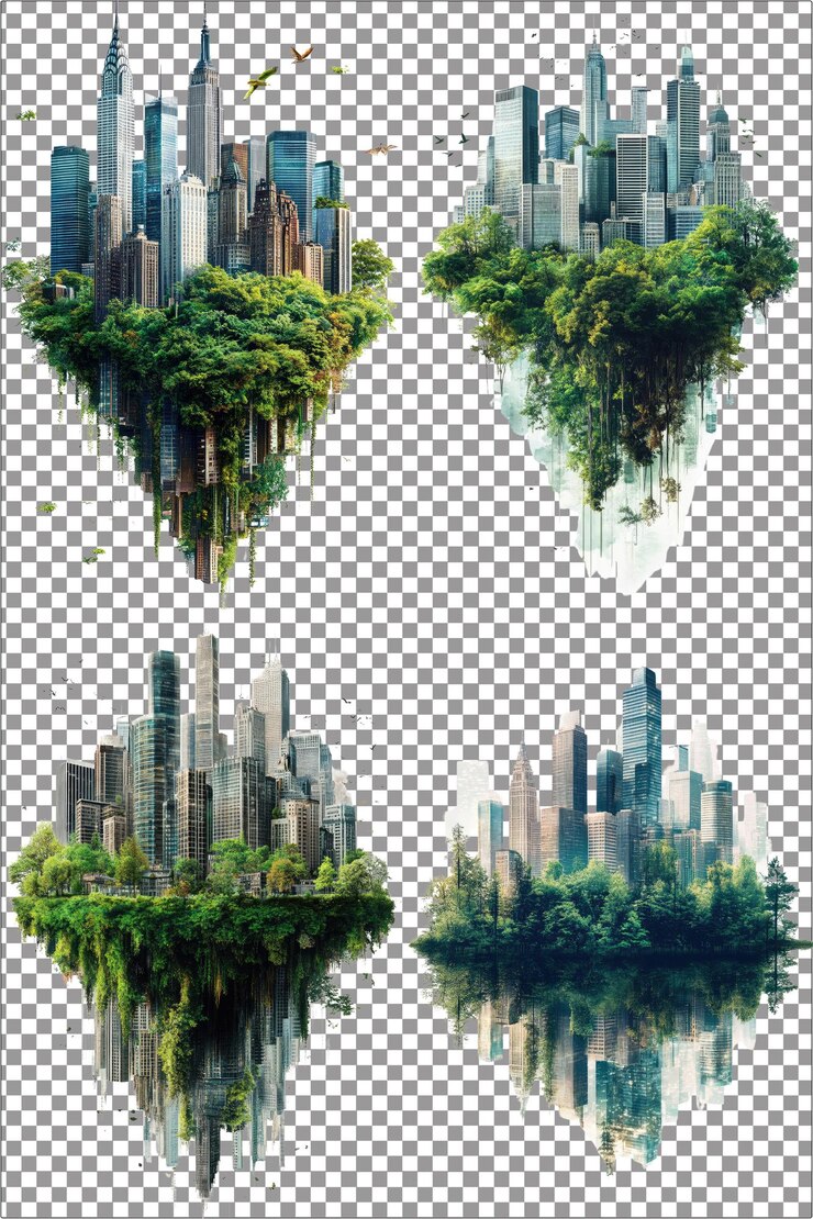 Horizonte con la naturaleza Mezcla armoniosa de elementos urbanos y naturales Hiperrealista Aislado con Cl