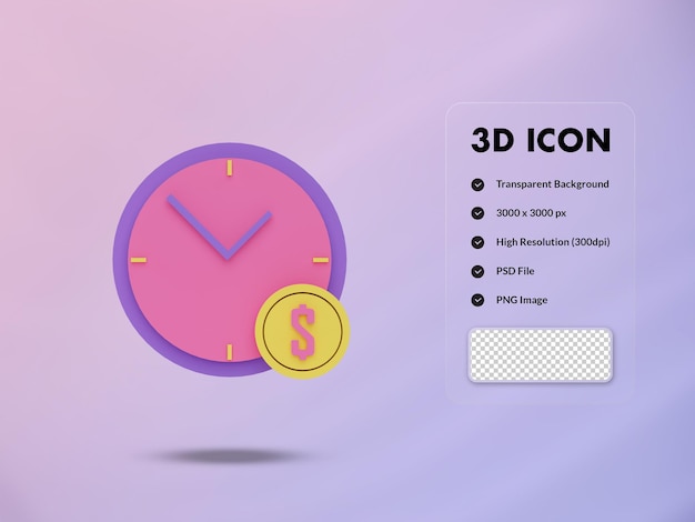 Horloge 3d Et Icône De Pièce De Monnaie Dollar Illustration De Rendu 3d