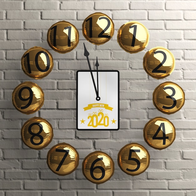 PSD horloge en ballon doré avec tablette au milieu