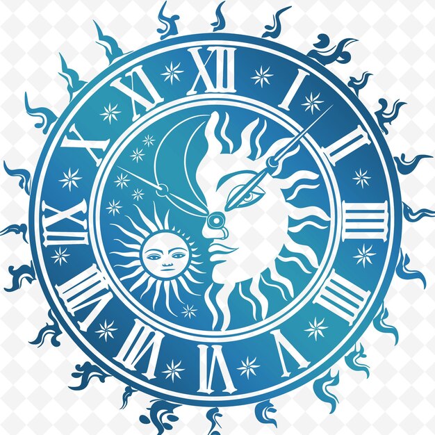 PSD une horloge bleue avec des chiffres romains et les mots 