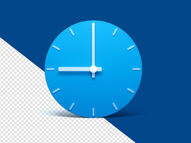 PSD horloge murale bleue sur fond blanc isolé avec ombre illustration 3d 9 o39clock