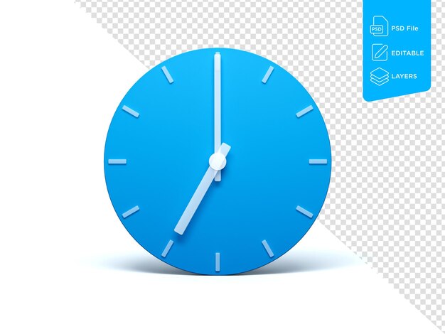 PSD horloge murale bleue sur fond isolé avec ombre illustration 3d 7 o39clock