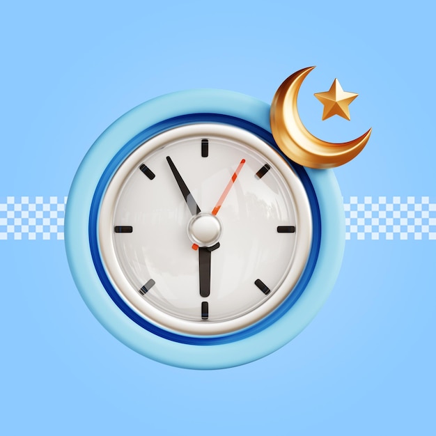 PSD horloge murale avec croissant de lune et étoile icône illustration de rendu 3d psd premium isolé