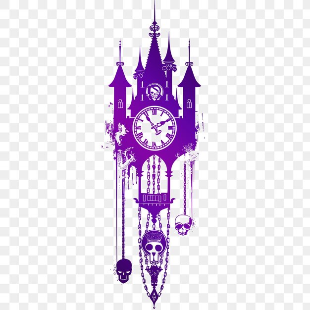 PSD horloge murale gothique cnc avec décorations de château et de fantômes pendule contour découpé tatouage t-shirt art