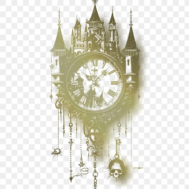 Horloge Murale Gothique Cnc Avec Décorations De Château Et De Fantômes Pendule Contour Découpé Tatouage T-shirt Art