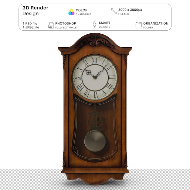 PSD horloge murale vintage modélisation 3d fichier psd horloge vintage réaliste