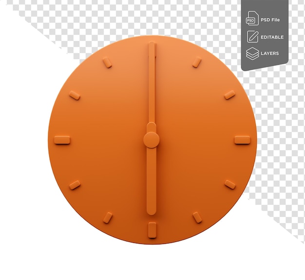 PSD horloge orange minimale 0600 six o39honneur 0600 sur fond orange illustration en 3d