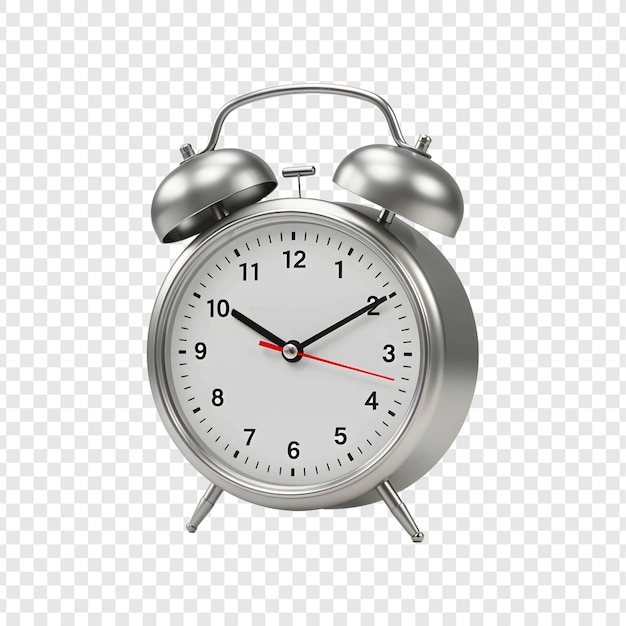 Horloge de réveil argentée sur fond blanc