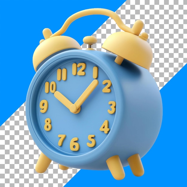 Horloge de réveil classique bleue et jaune sur fond géométrique