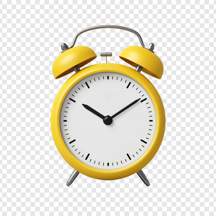 PSD horloge de réveil jaune sur fond transparent