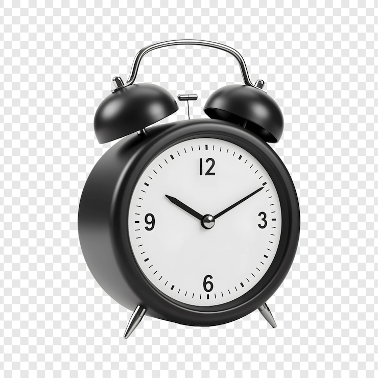 PSD horloge de réveil noire classique montrant l'heure