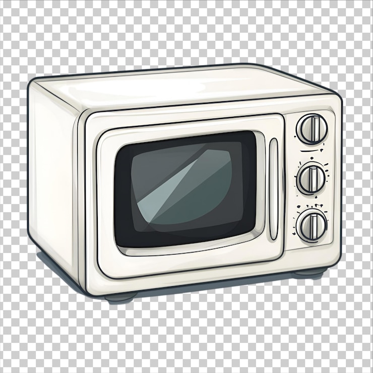 PSD un horno de microondas blanco se muestra en un fondo transparente
