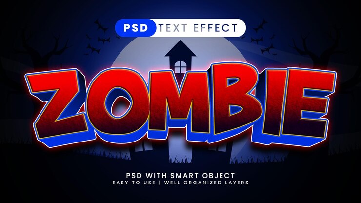 PSD horror red blood and skin zombie vector editable text effect template