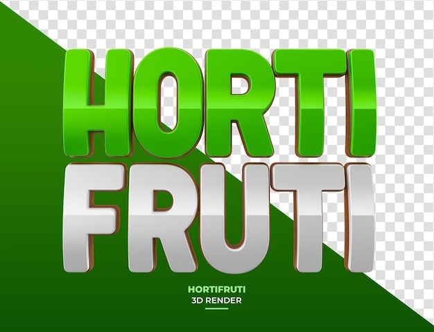 Hortifruti-Name in 3D-Rendering für Werbematerialien