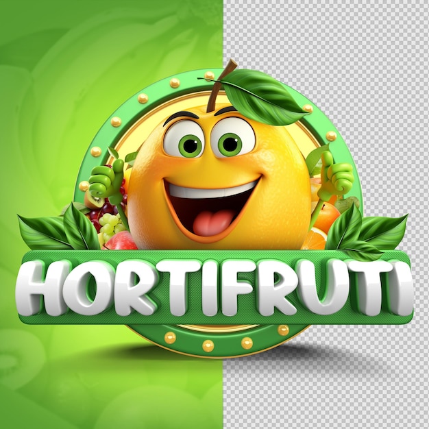 PSD hortifruti timbre 3d avec la mascotte du jour du fruit orange