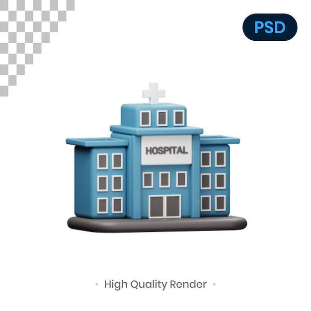 Hospital 3d render ilustración premium psd