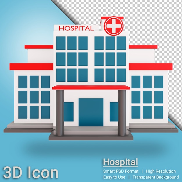 PSD hospital de icono 3d con fondo transparente