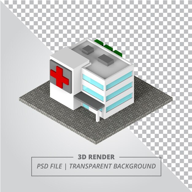 PSD hospital isométrico 3d fondo transparente