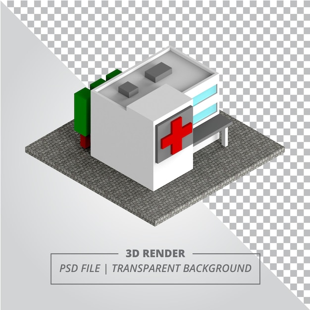 PSD hospital isométrico 3d fondo transparente