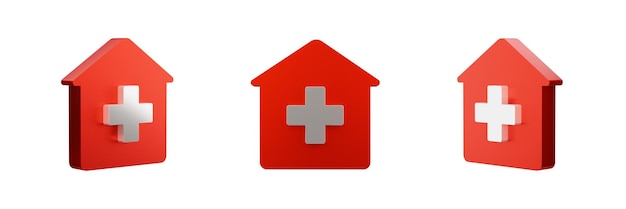 Hospital or Clinic icon 3d rendering transparent isometric element views