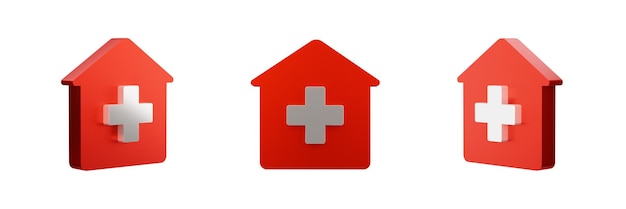 PSD hospital or clinic icon 3d rendering transparent isometric element views