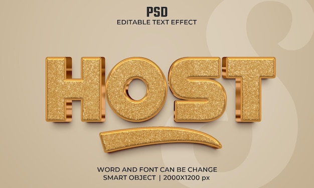 Host 3d bearbeitbarer texteffekt premium psd mit hintergrund