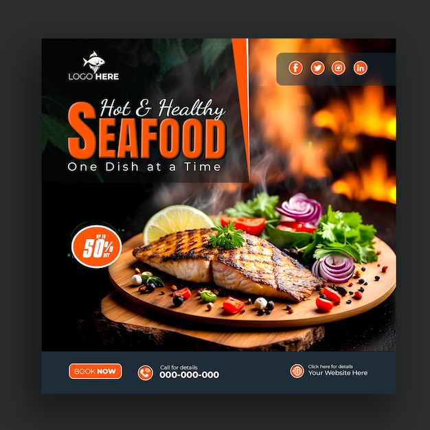 PSD hot amp saludable delicioso pescado de mar fresco pancarta para las redes sociales post ai generado.