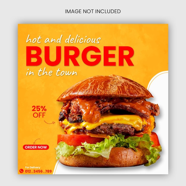 Hot and Delicious Burgers Instagram Banner de alimentos e design de cardápio