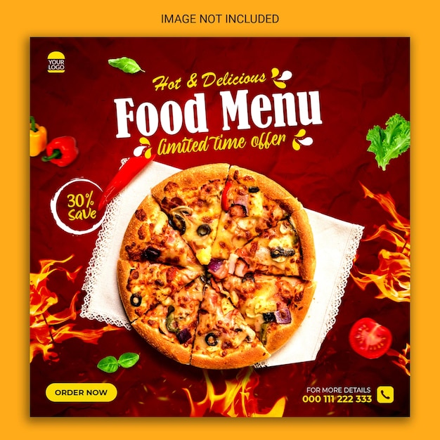 Hot and delicious food menu social media post und restaurant banner