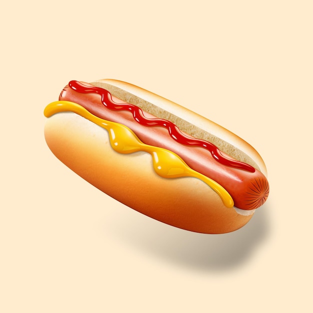 PSD un hot-dog 3d avec de la moutarde et du ketchup dessus