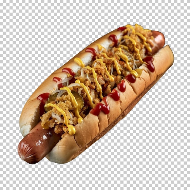 PSD hot dog clássico com ketchup e molho de mostarda zapiekanka saborosa cebola hot dog isolado fundo