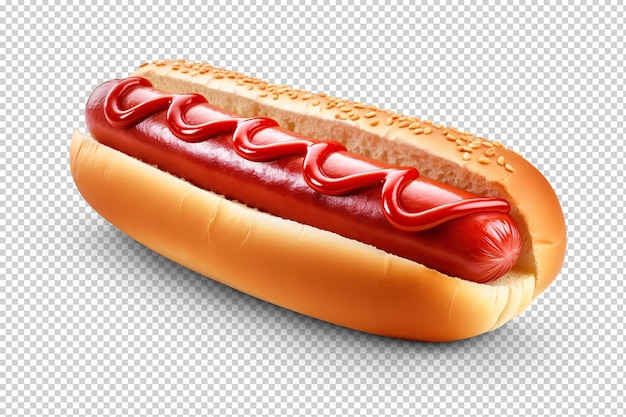 Hot dog con ketchup Taglio manuale su trasparente