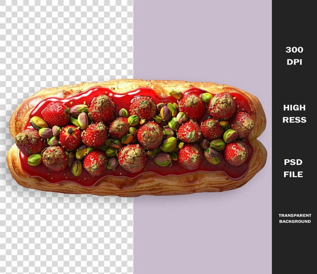 PSD un hot-dog avec des fraises et une image de fraises dessus