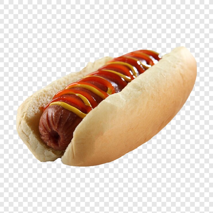 PSD un hot dog con mostaza y ketchup en pan