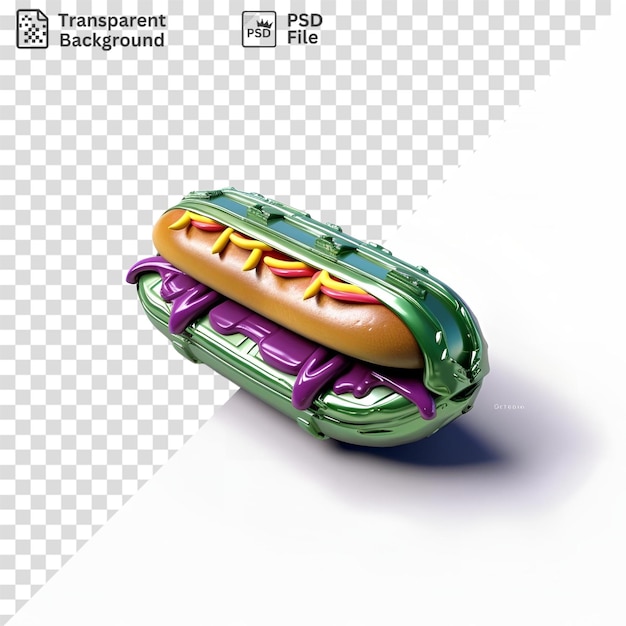 PSD hot dog transparente en panecillo con mostaza y ketchup