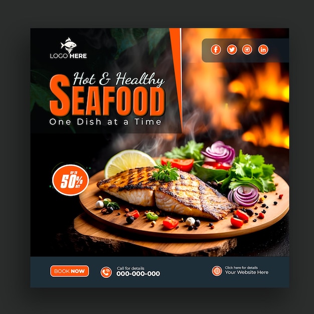 Hot amp saludable delicioso pescado de mar fresco pancarta para las redes sociales post AI generado.