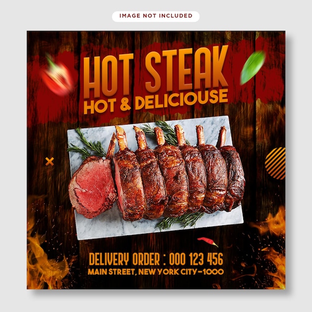 Hot steak flyer y plantilla de publicación de instagram