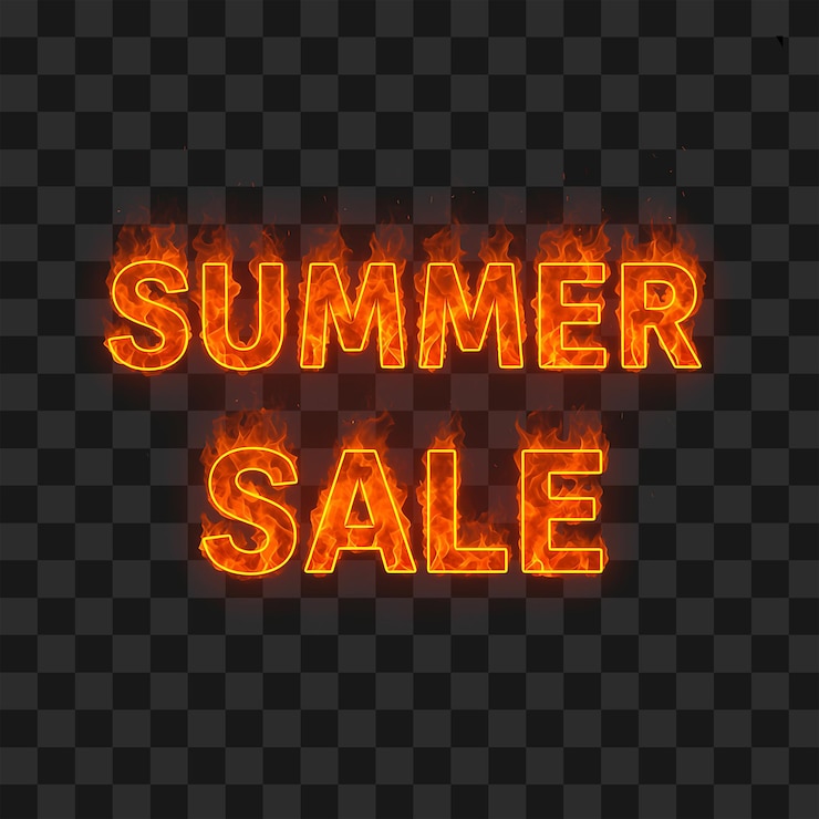 PSD hot summer sale burning effetto di testo su sfondo trasparente fiery design promozionale banner png